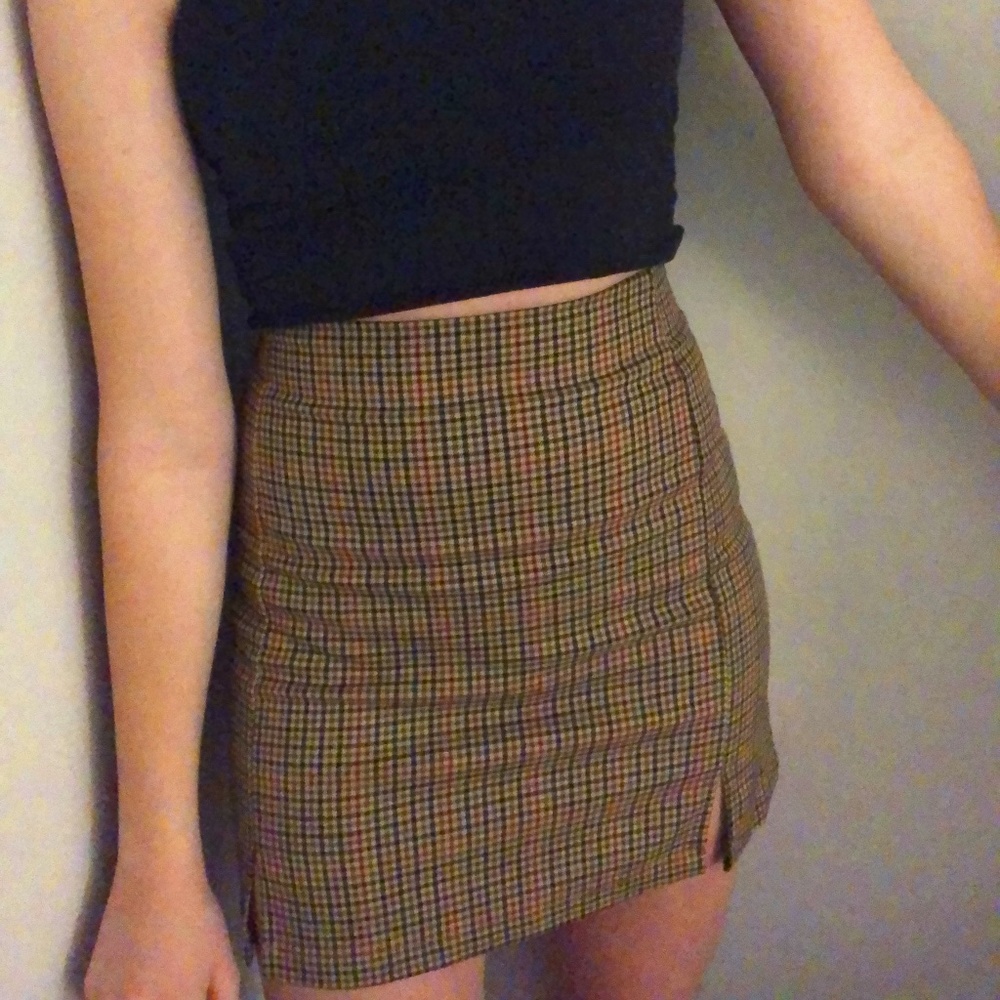 Brandy Melville Cara Skirt, Brown/Black/Red Plaid